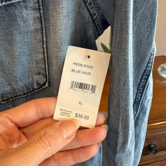 Hudson Boys Easton Denim Shirt Blue Haze Raw Hem XL NWT - Picture 4 of 7